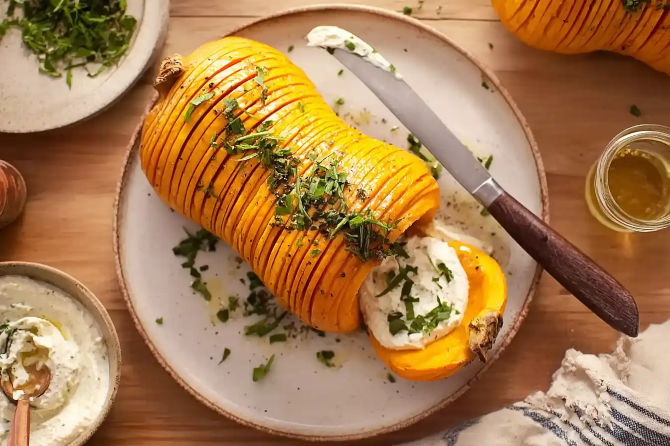 Hassleback Pumpkin with Feta Dip