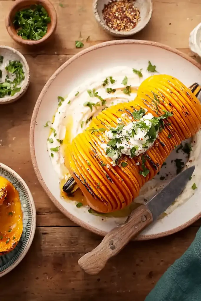 Hassleback Pumpkin with Feta Dip