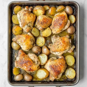 One Pan Garlic Roasted Chicken and Baby Potatoes