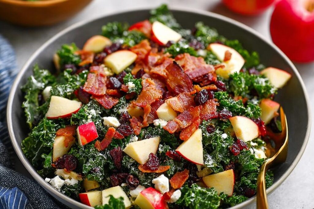 Apple Cranberry Bacon Kale Salad