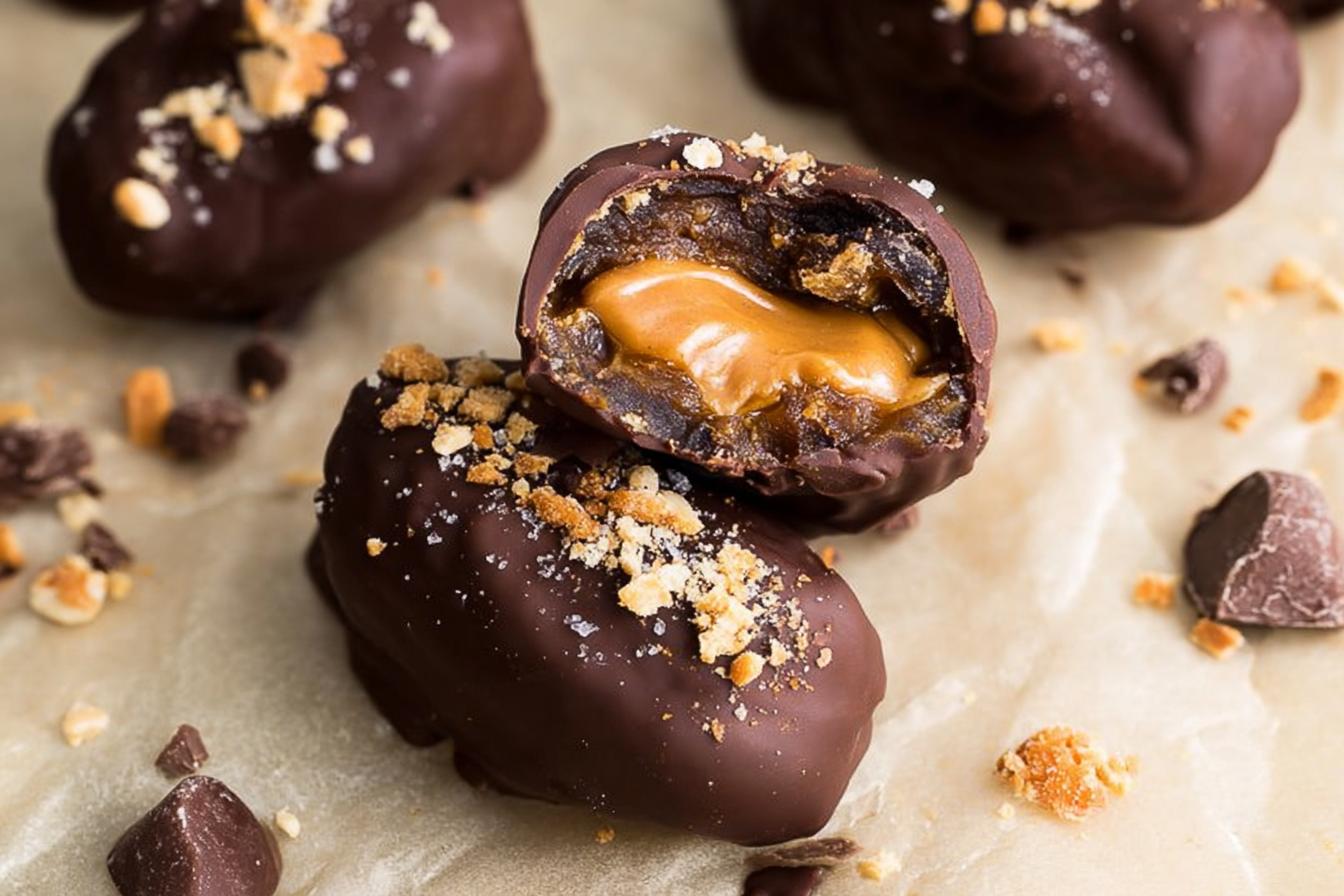 Chocolate Covered Snickers Stuffed Dates