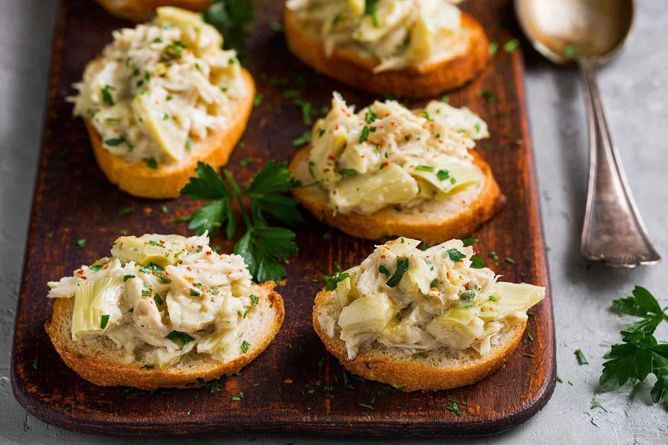 Crab Artichoke Toasts