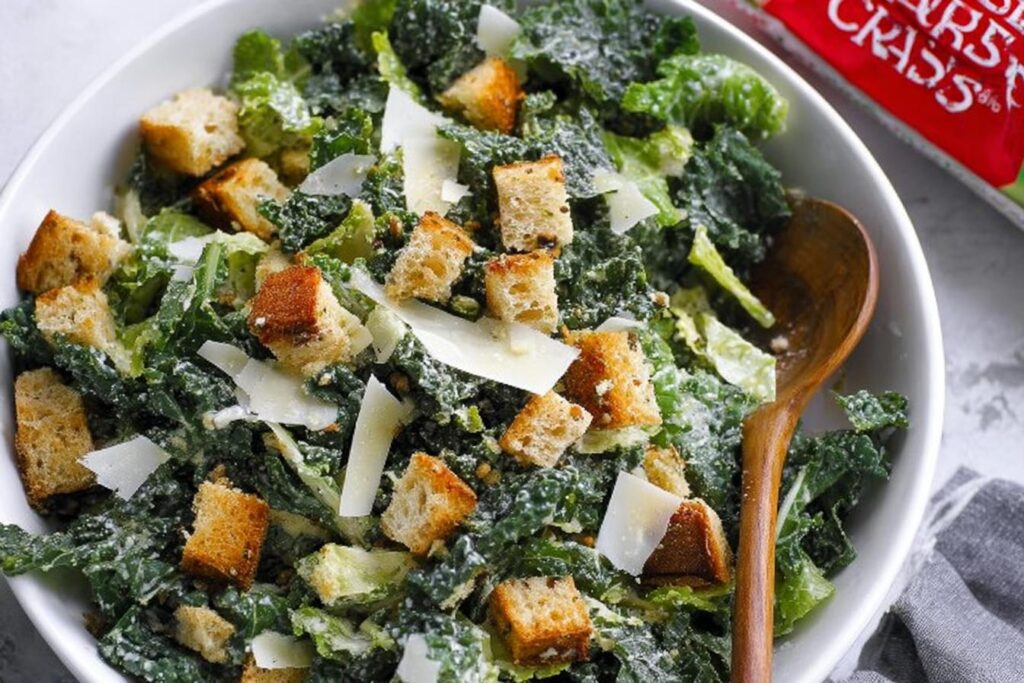 Kale Casear Salad with Sourdough Croutons