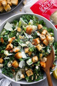 Kale Casear Salad with Sourdough Croutons
