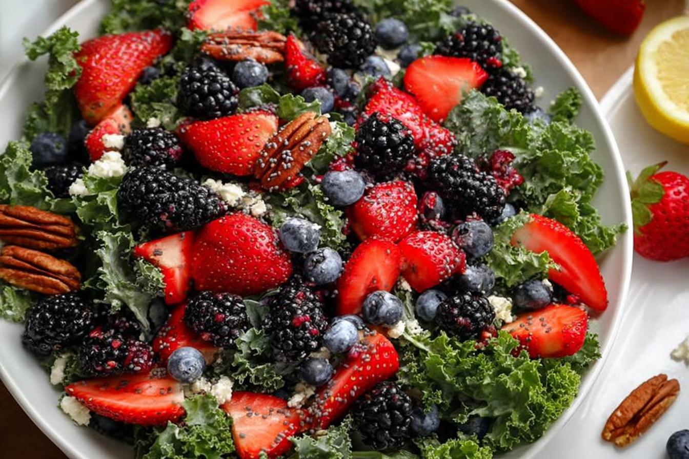 Mixed Berry Kale Salad with Lemon Poppy Seed Dressing
