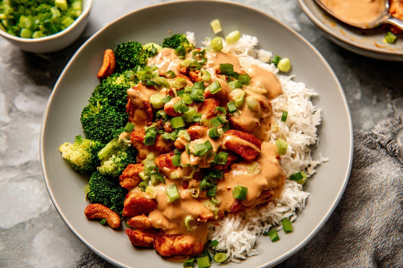 Red Curry Chicken Stir Fry with Spicy Cashew Sauce