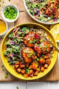 Sheet Pan Hot Honey Chicken Bowls