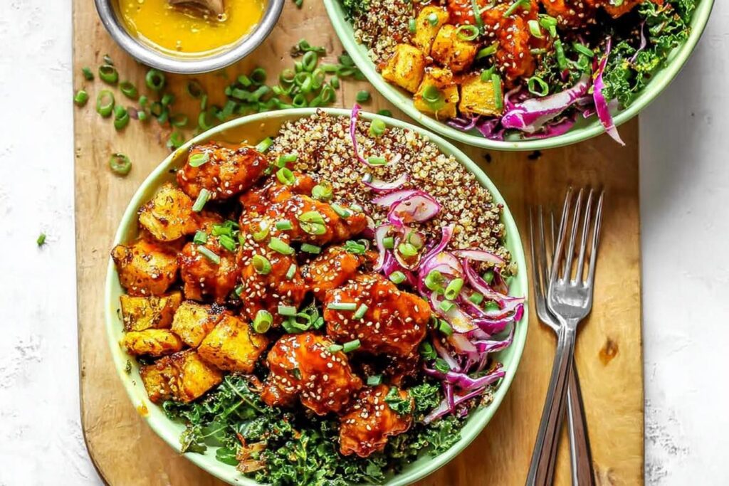 Sheet Pan Hot Honey Chicken Bowls