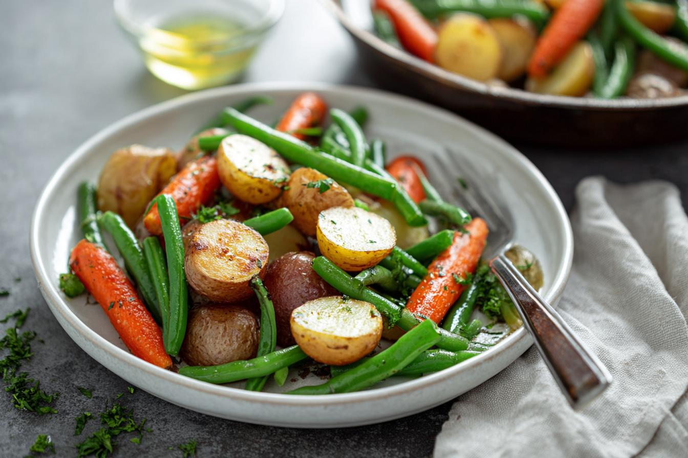Sheet Pan Oven Roasted Potatoes Green Beans and carrots